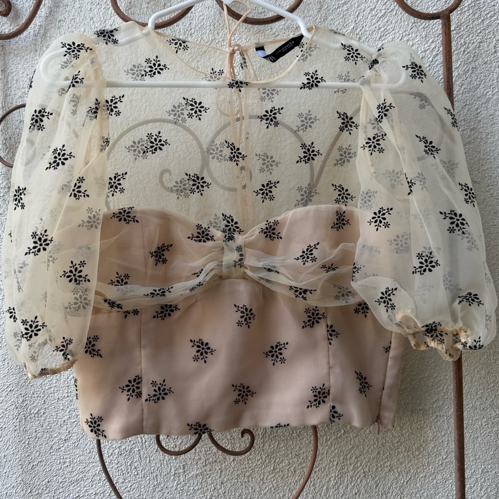 Zara Top Sheer/Puff Sleeves/ Floral